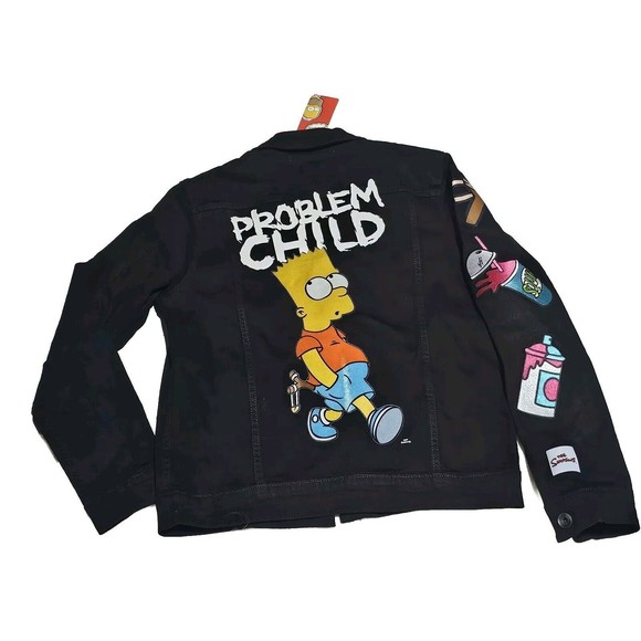 New The Simpson Bart Problem Child Jeans BLACK Jacket Vintage Look  Small Adult - Picture 1 of 11